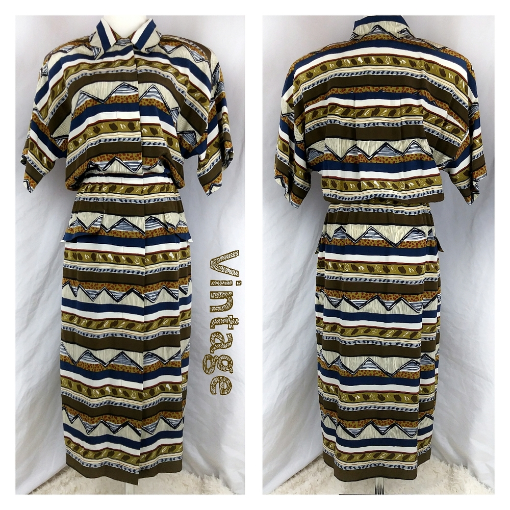 Vintage Maggy London sheath shirt dress midi 80s